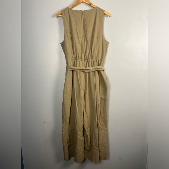 J.Crew Factory Khaki Linen Blend sleeveless belted jumpsuit size 14 - Picture 6 of 11